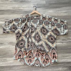 CURE Floral Tapestry Boho Style Kimono Cardigan Sheer Lightweight Open Front Top